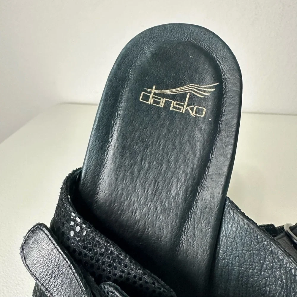 Dansko Black Leather Jessie Lizard Wedge Slide On Shoes Size 40